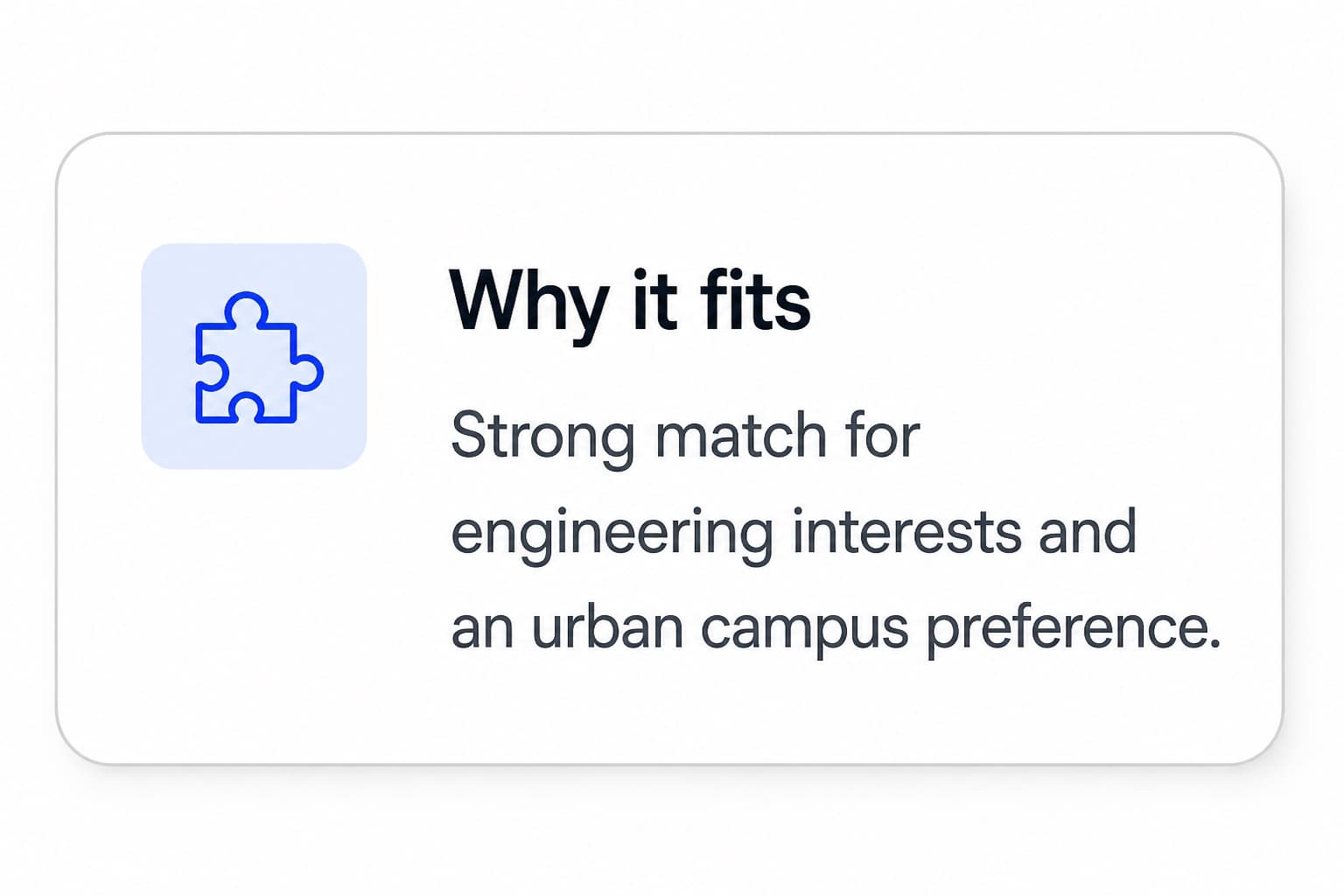 Why it fits: a strong match for engineering interests and an urban campus preference.